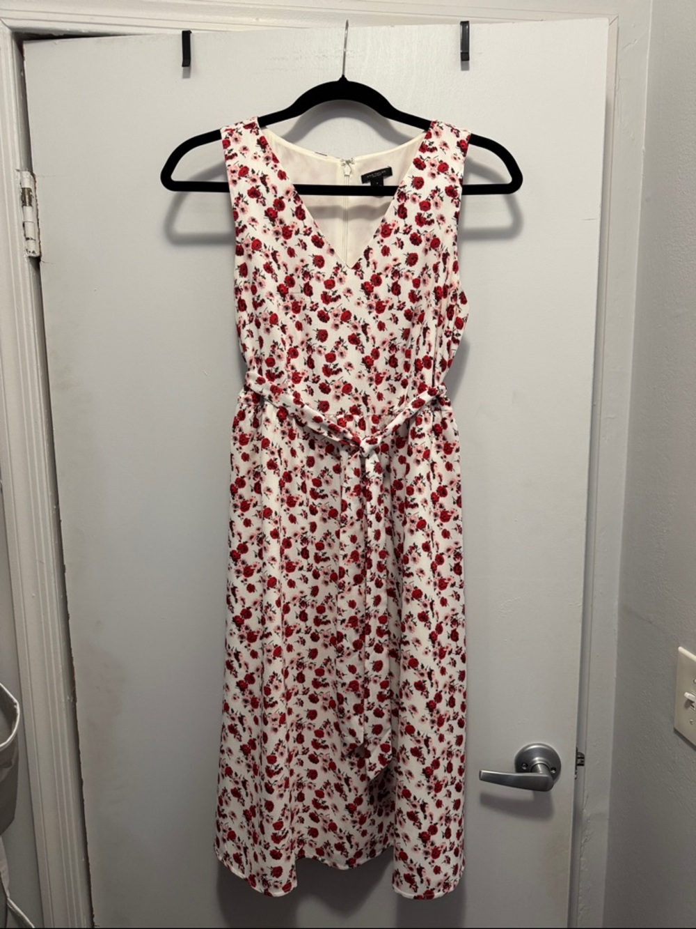 White and Red Floral V-Neck Midi Dress | Ann Taylor Factory